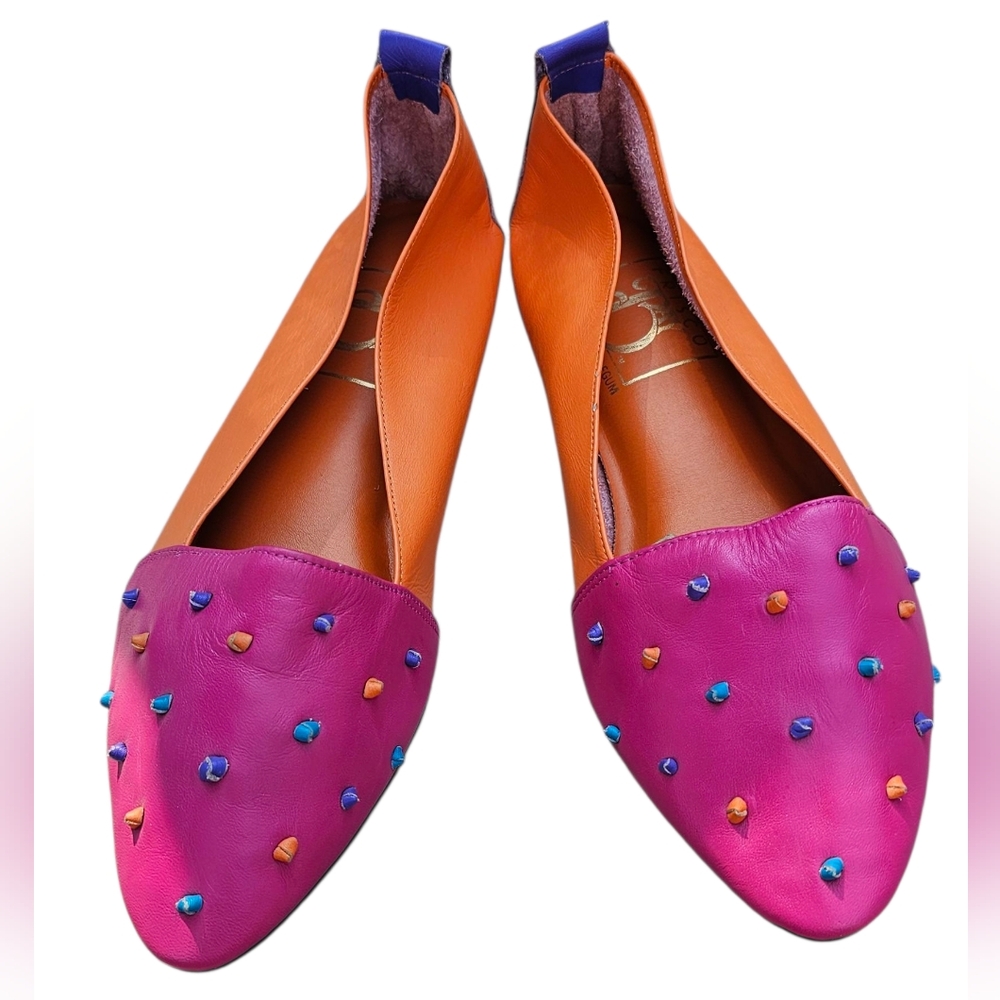 Frisco Bay Vintage Bright Colorful Studded Rock Bubble Gum Flats Genuine Leather - Picture 1 of 8